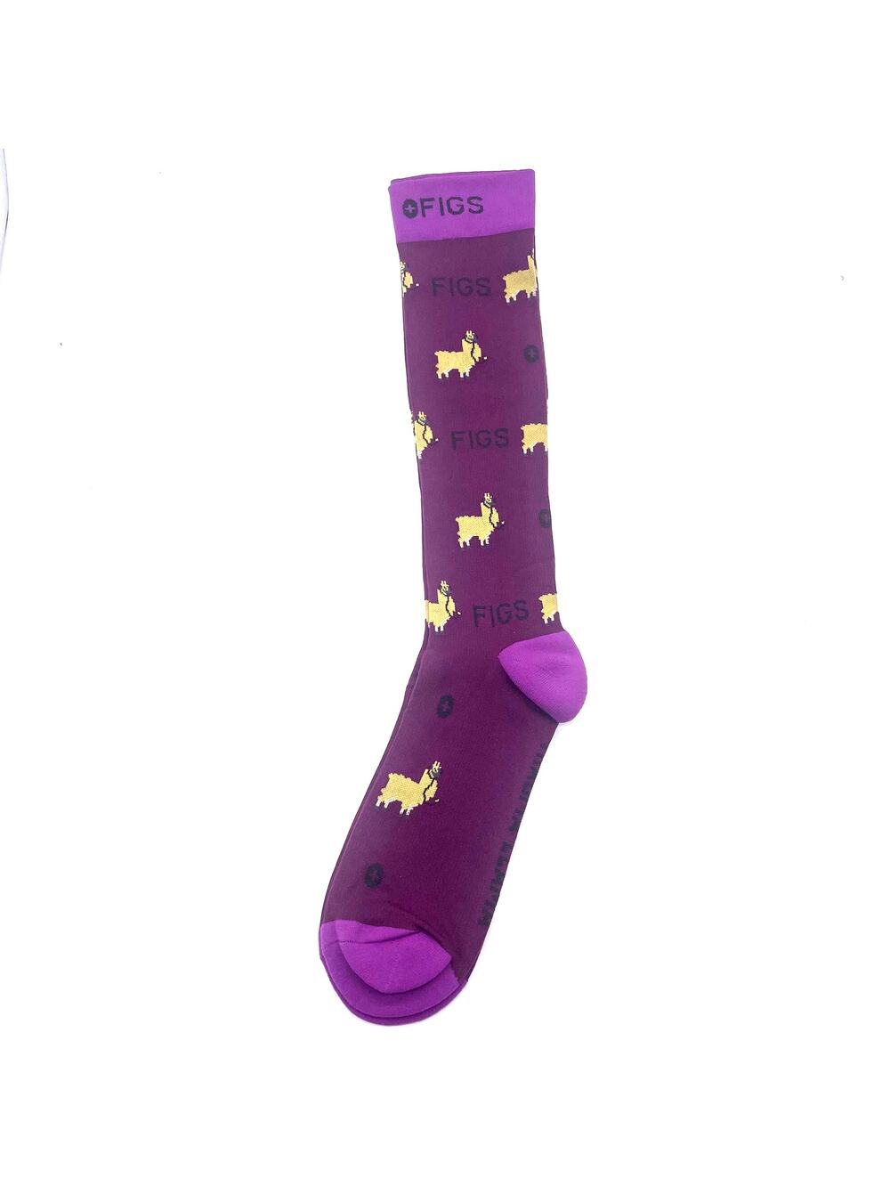 1 Pair FIGS Compression 'Dr Llama' Purple Socks Size L